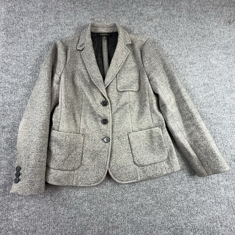 Talbots Blazer Womens 6 Gray Wool Blend Flecked Lined Jacket Workwear Career